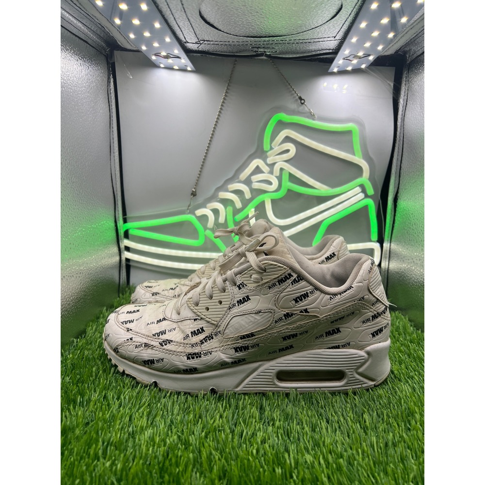 Nike Air Max 90 Premium Sail Black Logo Print Mens 7.5 Sneakers 700155-103